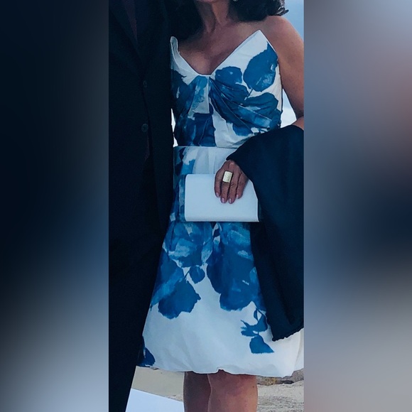 Monique Lhuillier White and Blue Floarl Dress - Picture 7 of 7